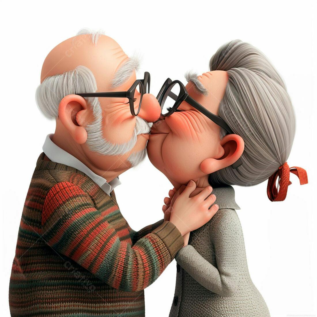 Casal de idosos se beijando desenho animado