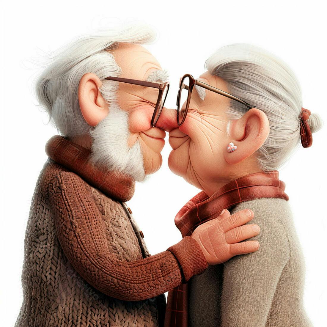 Casal de idosos se beijando carinhosamente