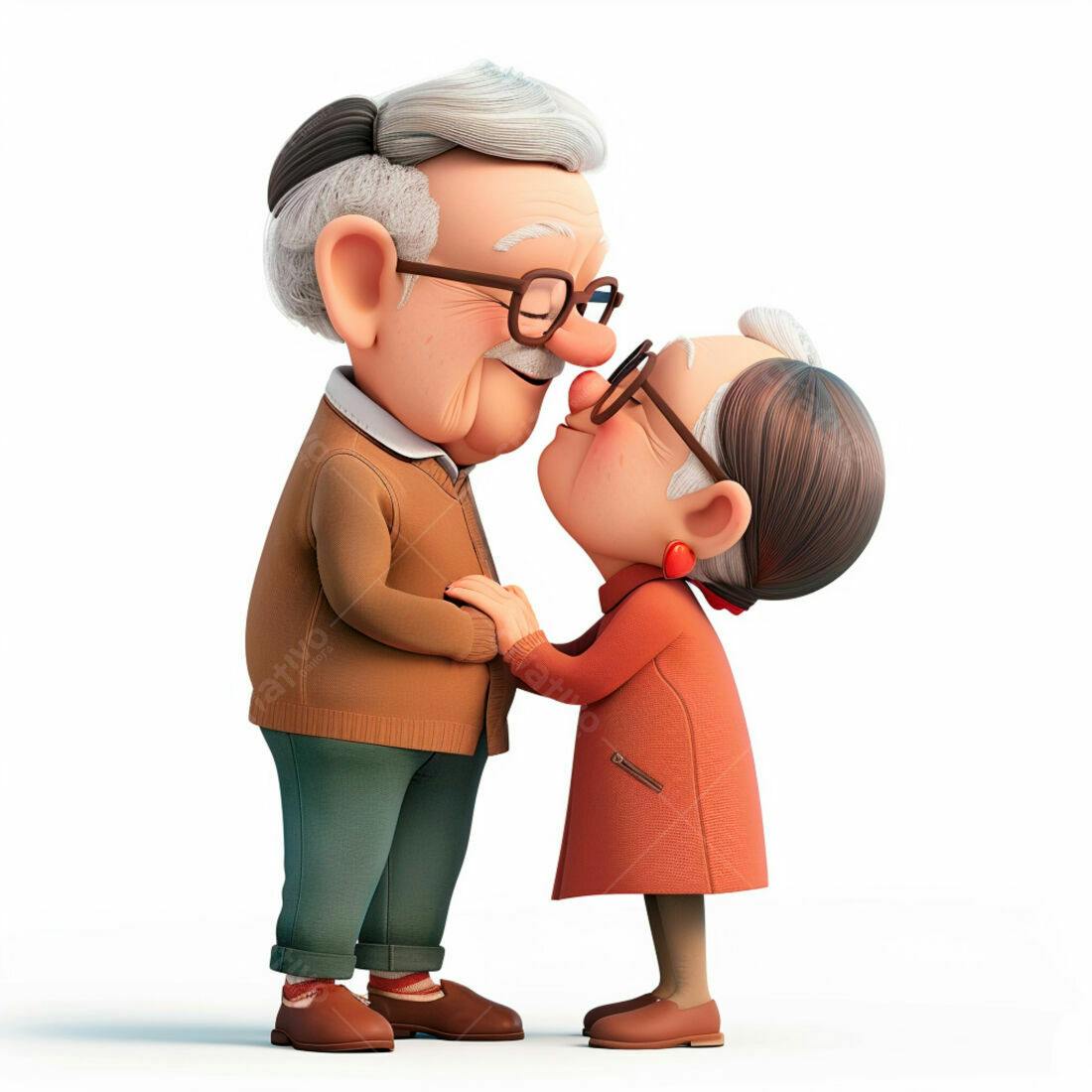 Casal de idosos se beijando desenho animado