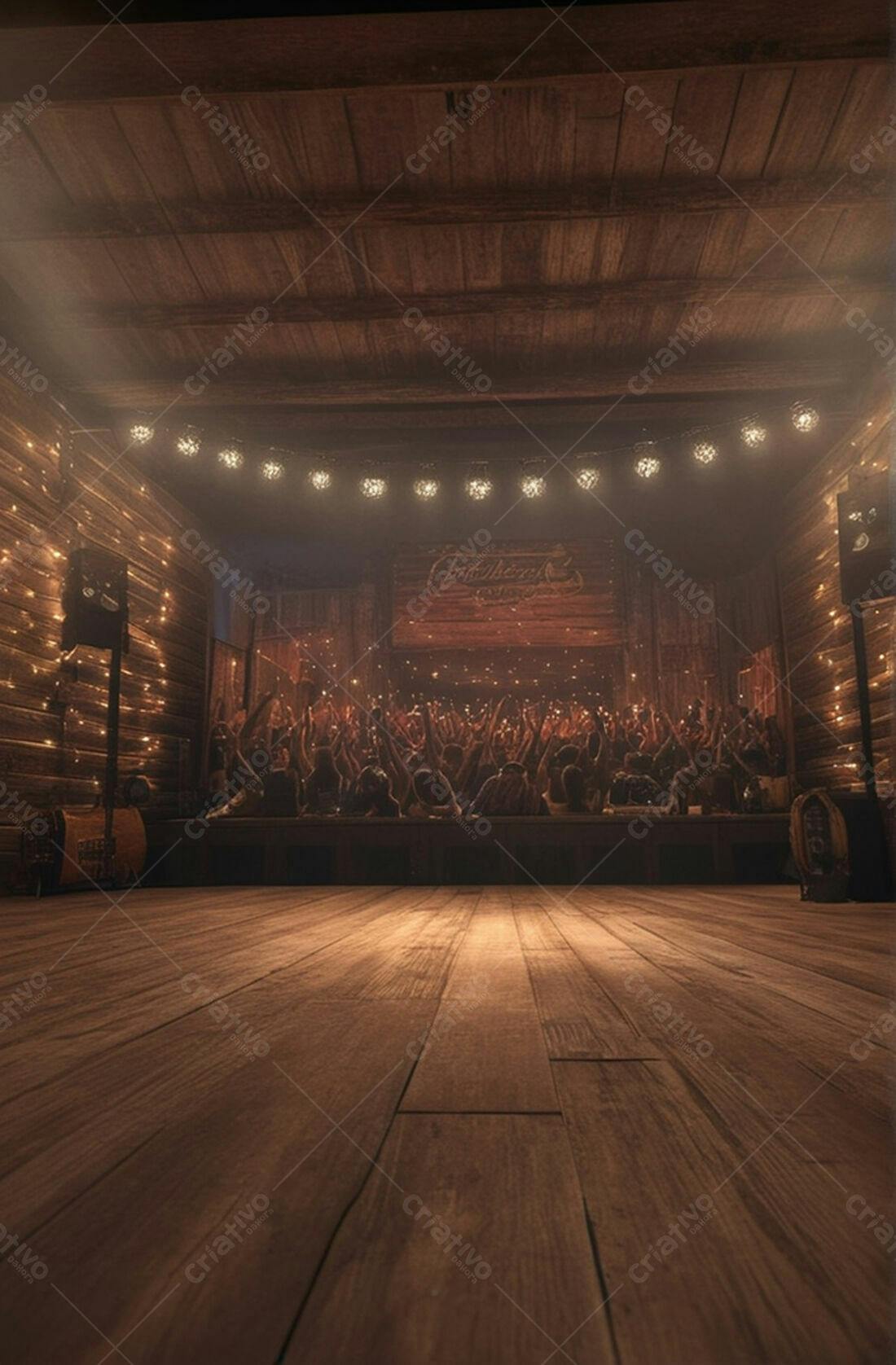 Palco de madeira com público animado