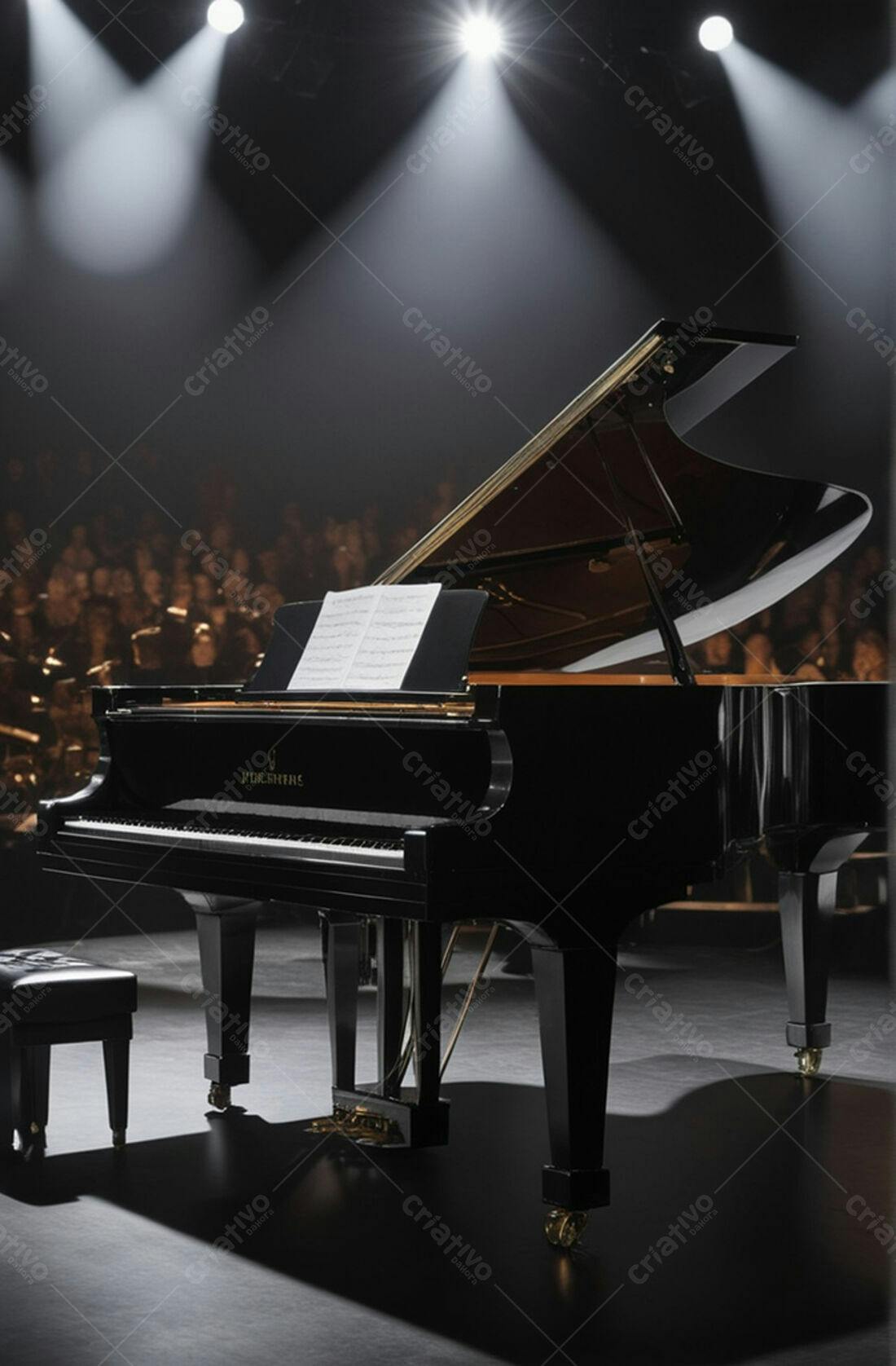 Piano de Cauda em Palco Escuro