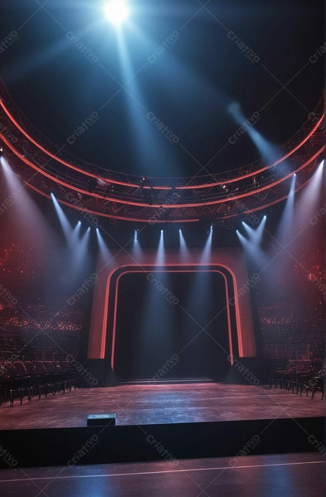 Palco de teatro iluminado vermelho e azul