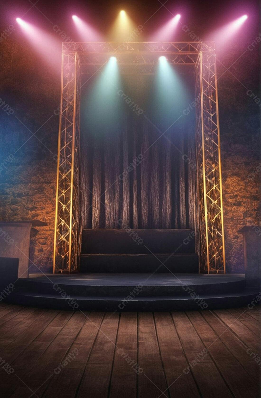 Palco iluminado com estrutura metálica