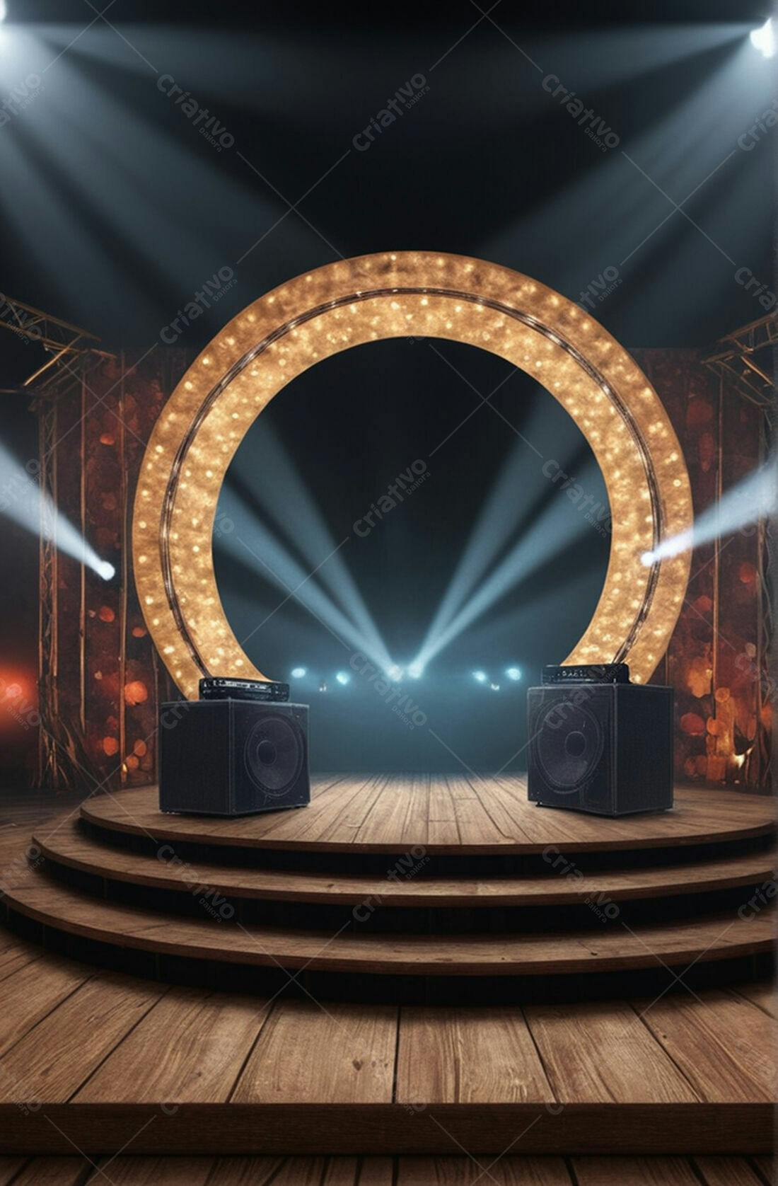 Palco de madeira com iluminação cênica