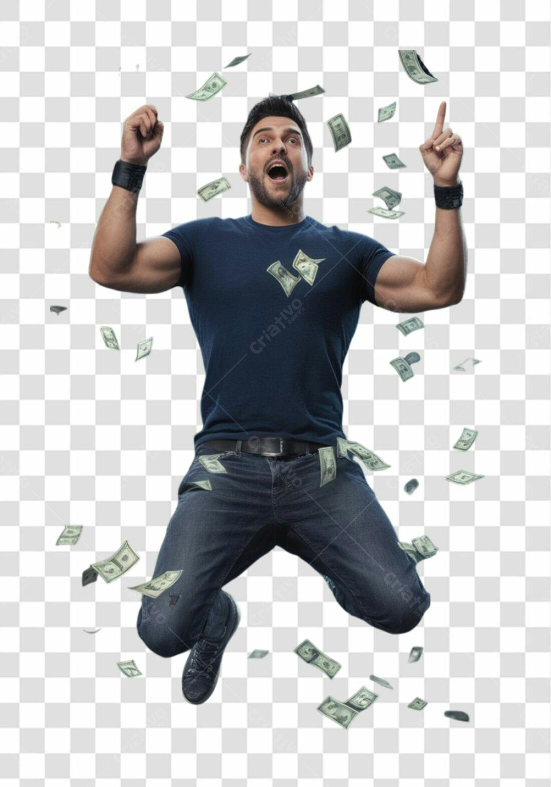 Imagem PNG homem pulando dinheiro fundo transparente