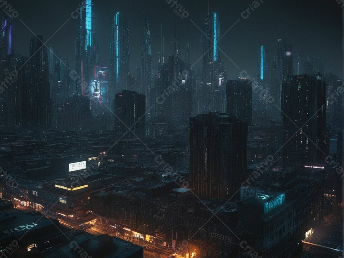 Cidade futurista noturna prédios iluminados