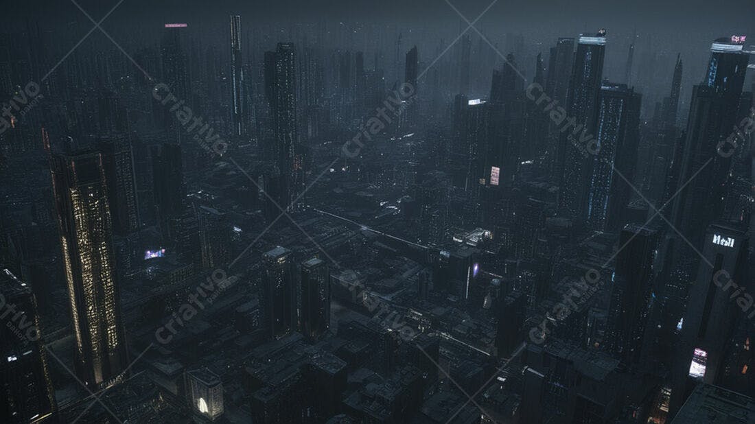 Metrópole Noturna futurista vista aérea