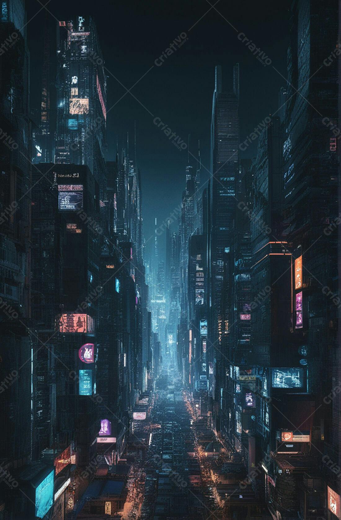 Cidade futurista noturna vista aérea
