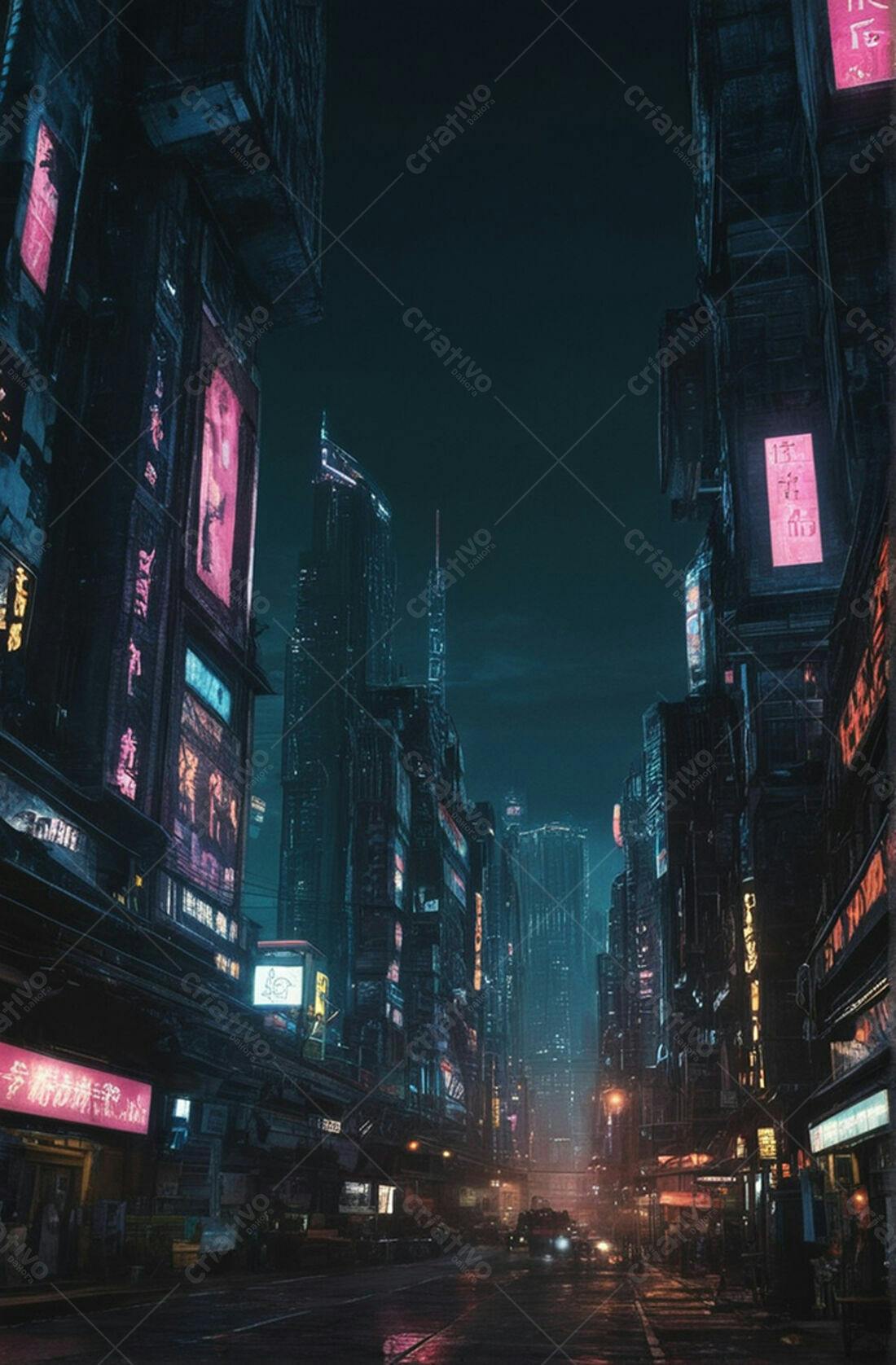 Cidade futurista noturna com luzes neon