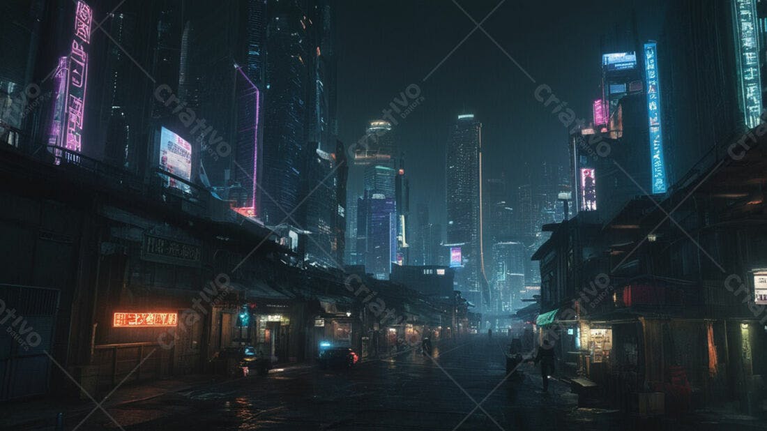 Cidade futurista noturna chuva neon