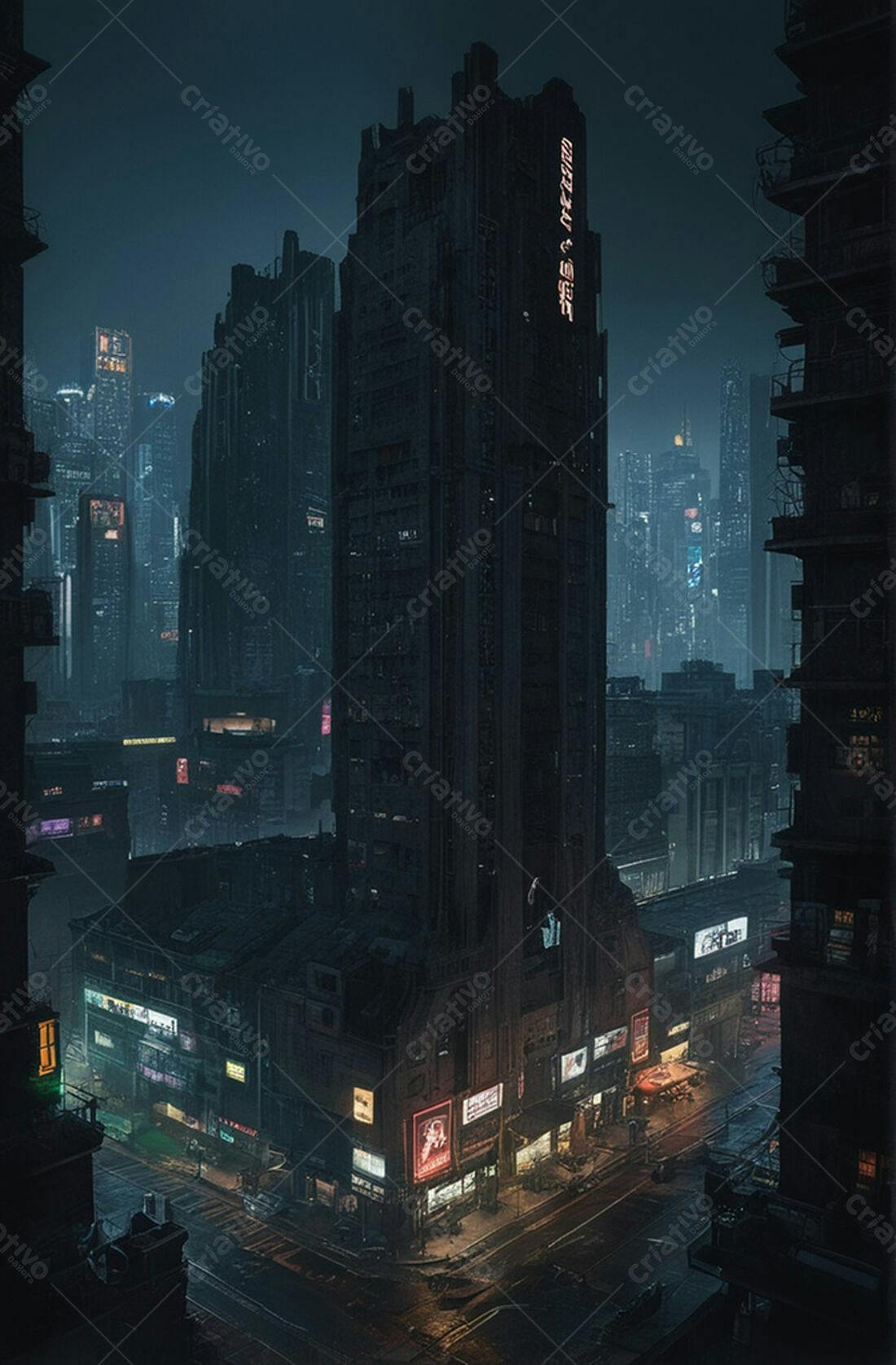 Cidade futurista noturna chuva escura