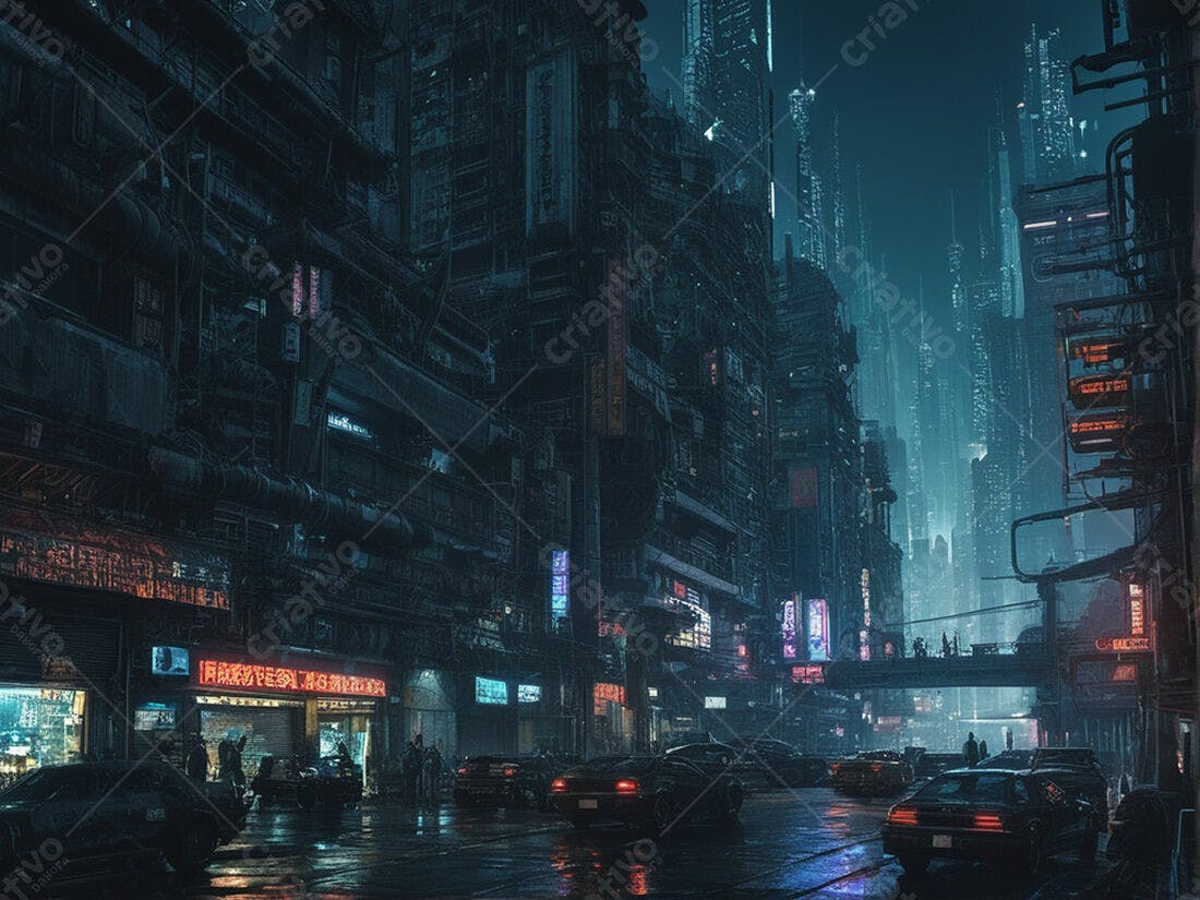 Cidade futurista chuva noite escura