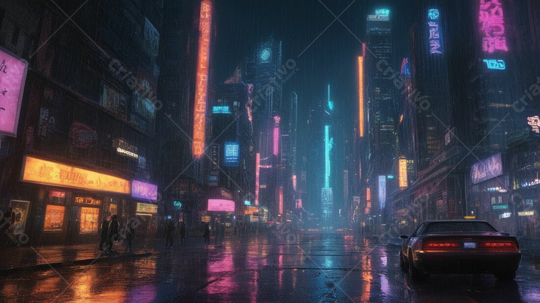 Cidade Cyberpunk Chuva Noturna