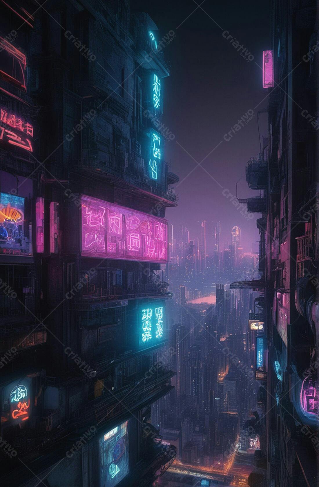Cidade futurista noturna com luzes neon
