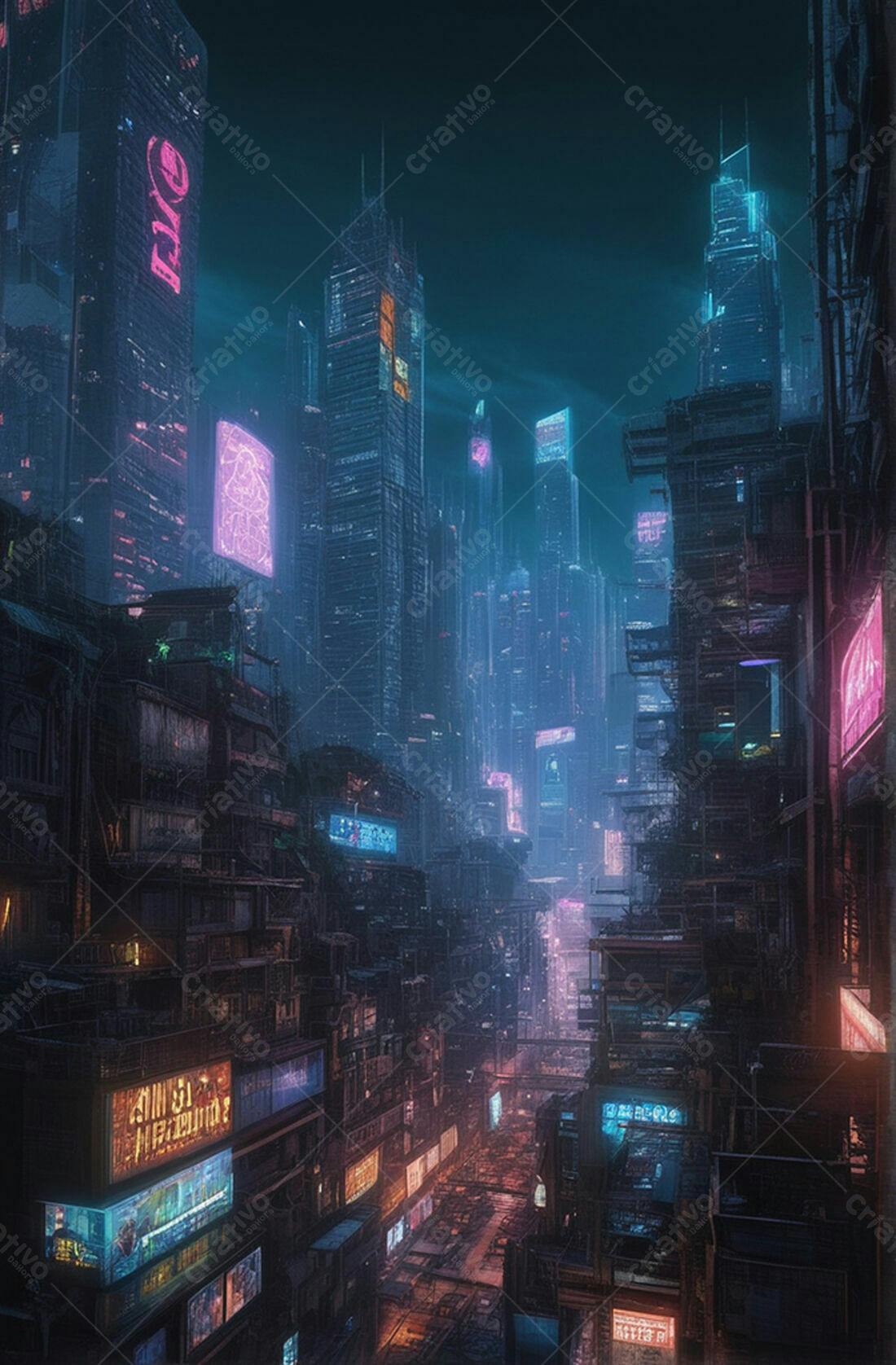 Cidade futurista noturna luzes neon