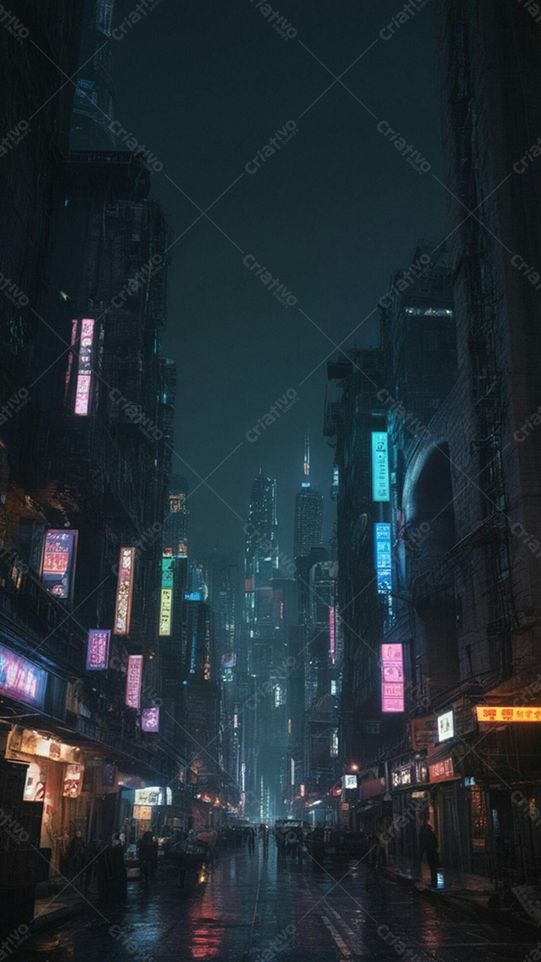 Rua futurista noturna com néon