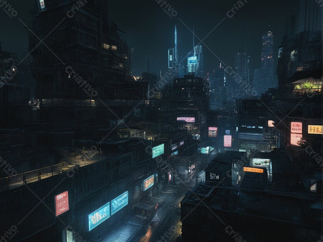 Cidade futurista noturna chuva néon