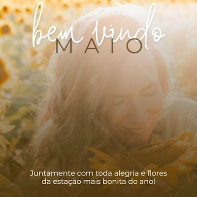 Post Instagram Boas Vindas Maio com Girassóis Editável no Canva
