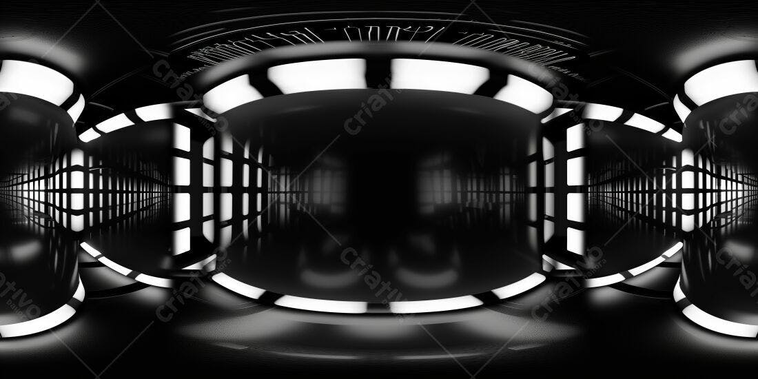 Corredor futurista em preto e branco