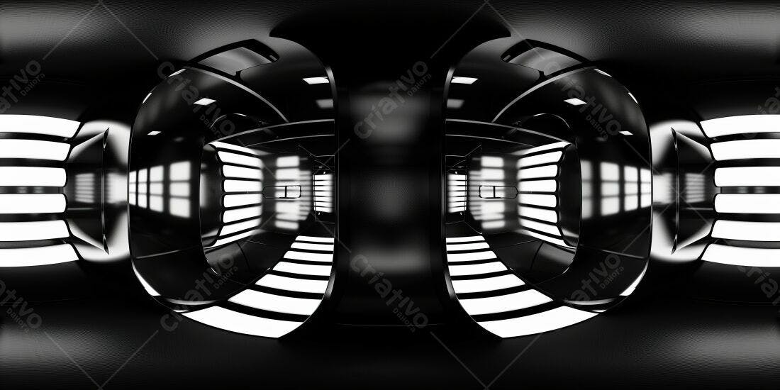 Corredor futurista preto e branco iluminação moderna