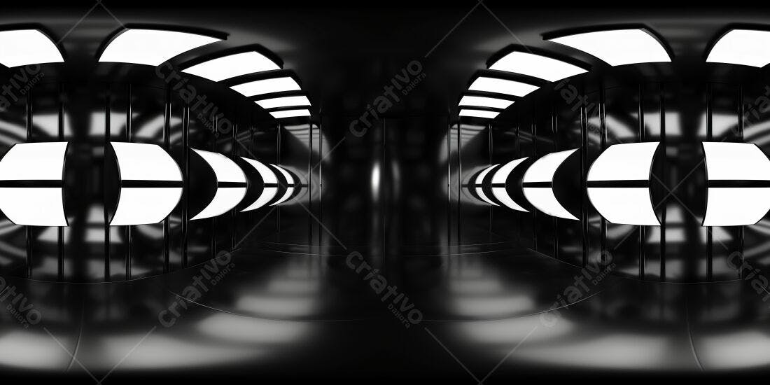 Corredor futurista preto e branco