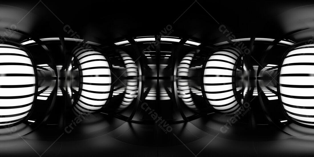 Túnel futurista com luzes brancas e pretas