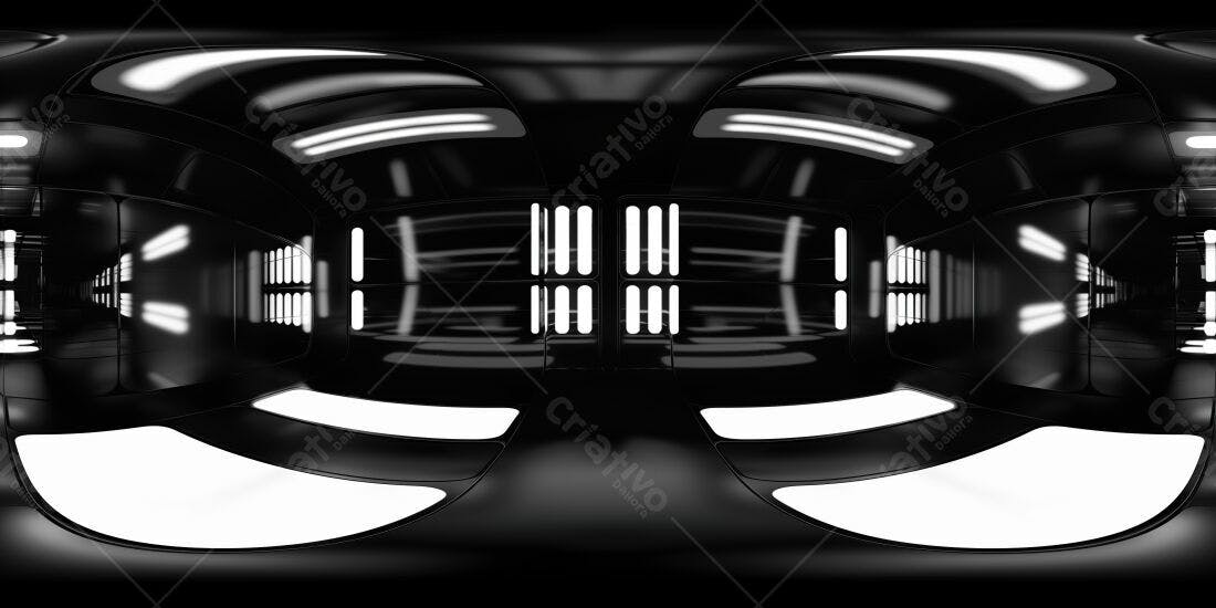Interior futurista em preto e branco