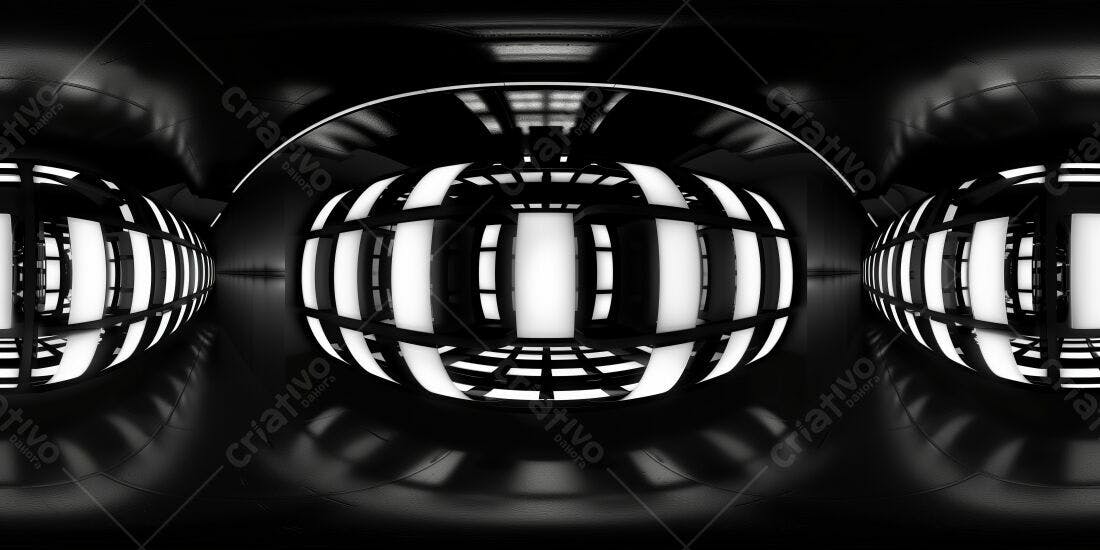 Ambiente futurista preto e branco com iluminação moderna