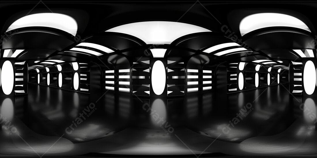 Corredor futurista preto e branco iluminação moderna