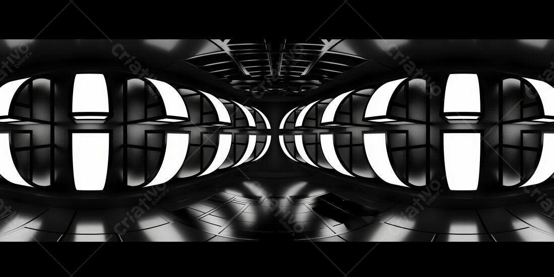 Ambiente futurista preto e branco com iluminação