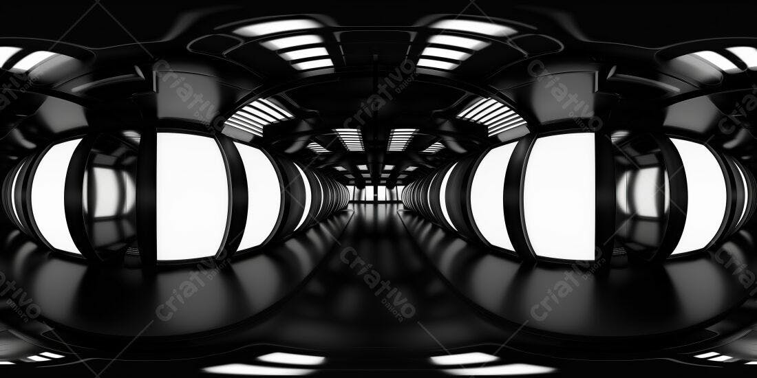 Corredor futurista preto e branco