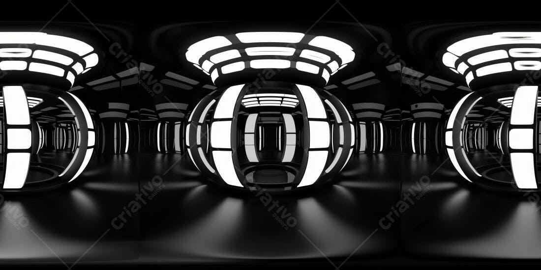 Ambiente futurista preto e branco com iluminação brilhante