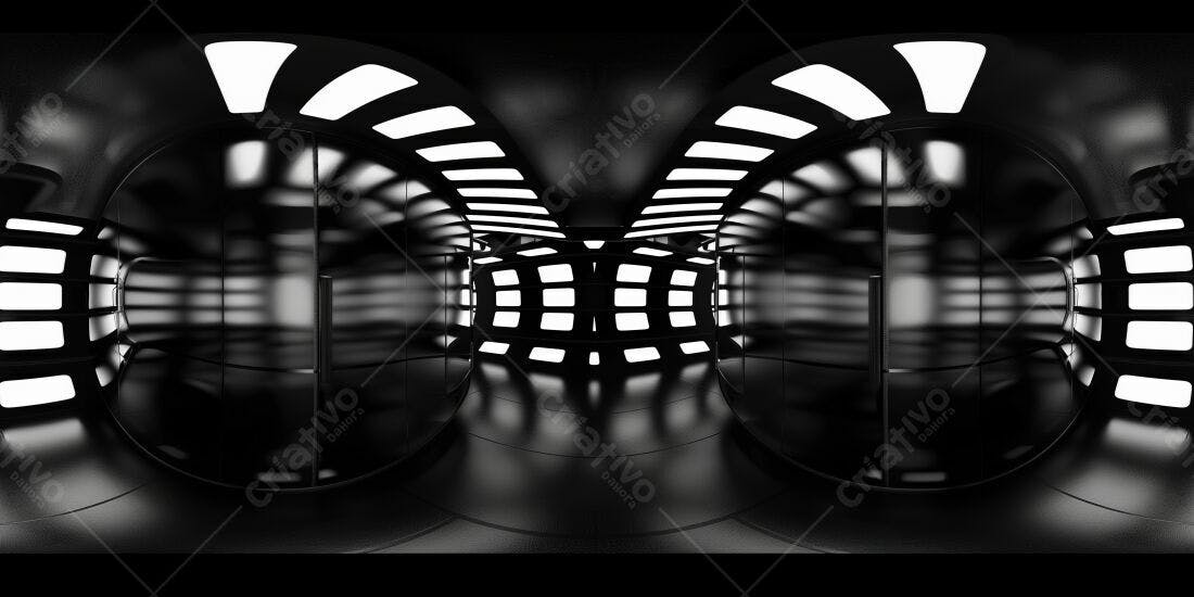 Corredor futurista preto e branco iluminação moderna