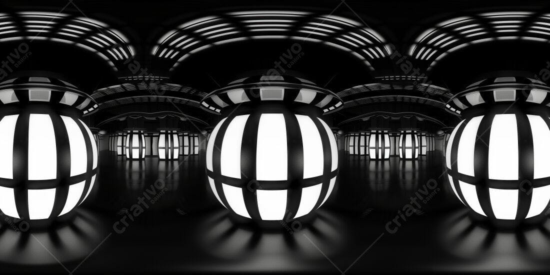 Esferas iluminadas em ambiente futurista