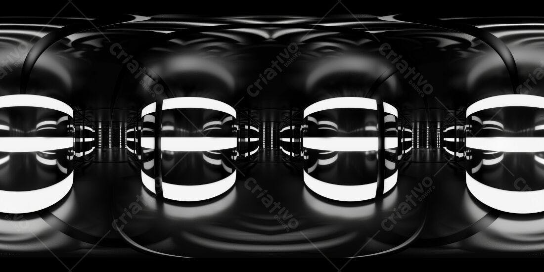 Corredor futurista preto e branco com iluminação moderna