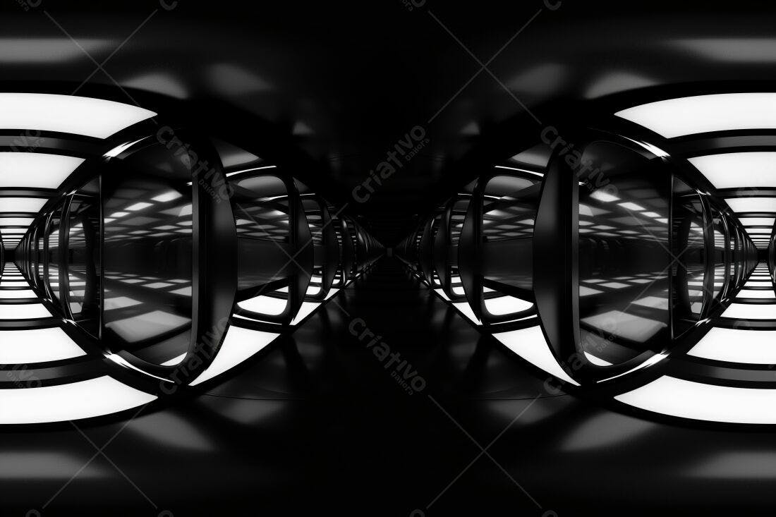 Túnel futurista preto e branco iluminação moderna