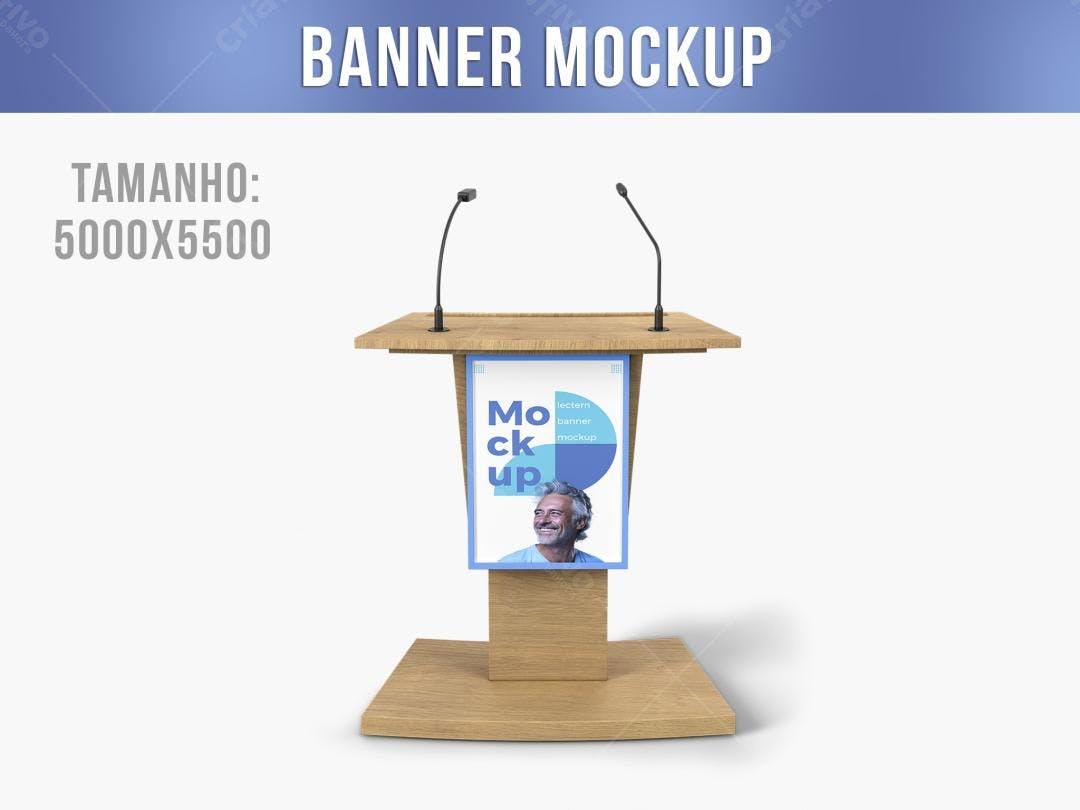 Mockup de Banner em Púlpito de Madeira