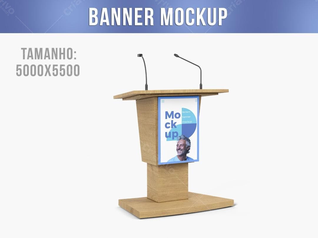 Mockup de Banner em Púlpito de Madeira