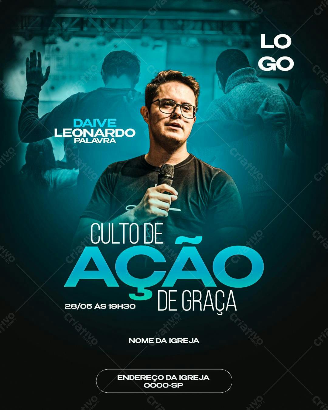 Flyer para Culto de Ação de Graça PSD Editável