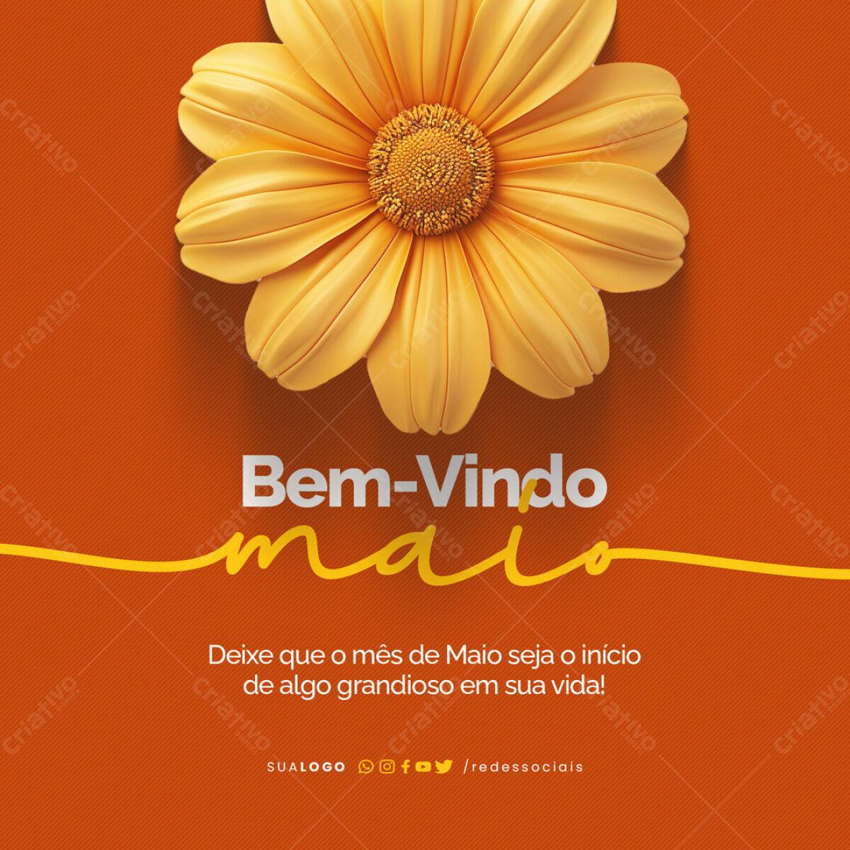 Post para Boas Vindas Maio PSD Editável