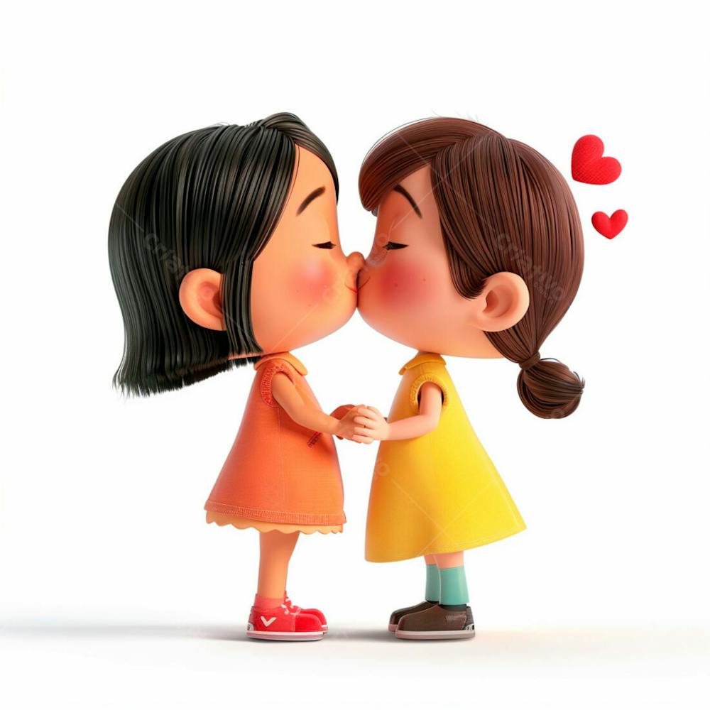 Imagem De Duas Garotas Se Beijando, Personagem 3D 3
