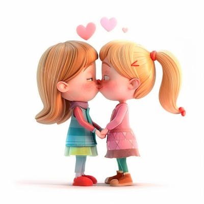 Imagem De Duas Garotas Se Beijando, Personagem 3D 2