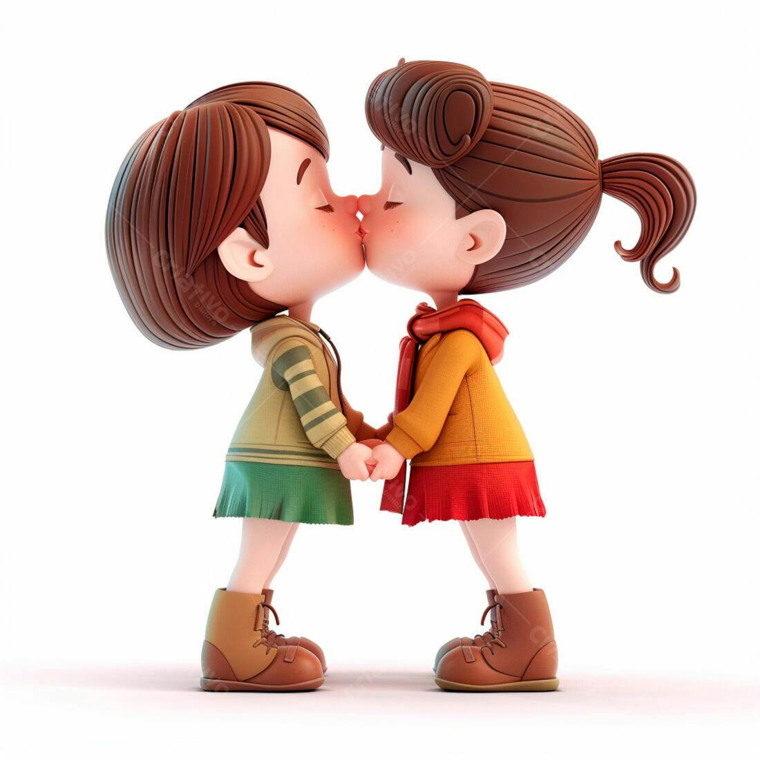 Crianças se beijando desenho animado