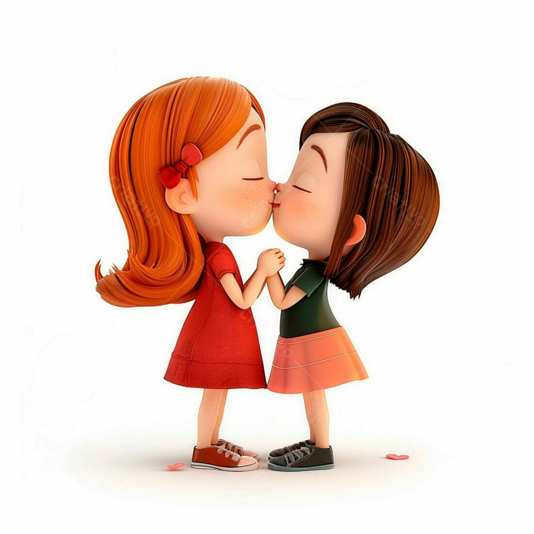 Duas meninas se beijando desenho animado