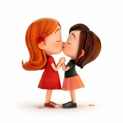 Imagem De Duas Garotas Se Beijando, Personagem 3D 6
