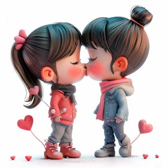 Imagem de duas garotas se beijando, personagem 3d 7