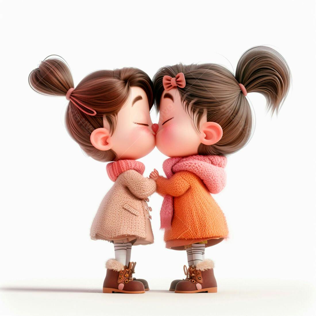 Duas meninas se beijando em estilo 3D