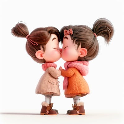 Imagem De Duas Garotas Se Beijando, Personagem 3D 8