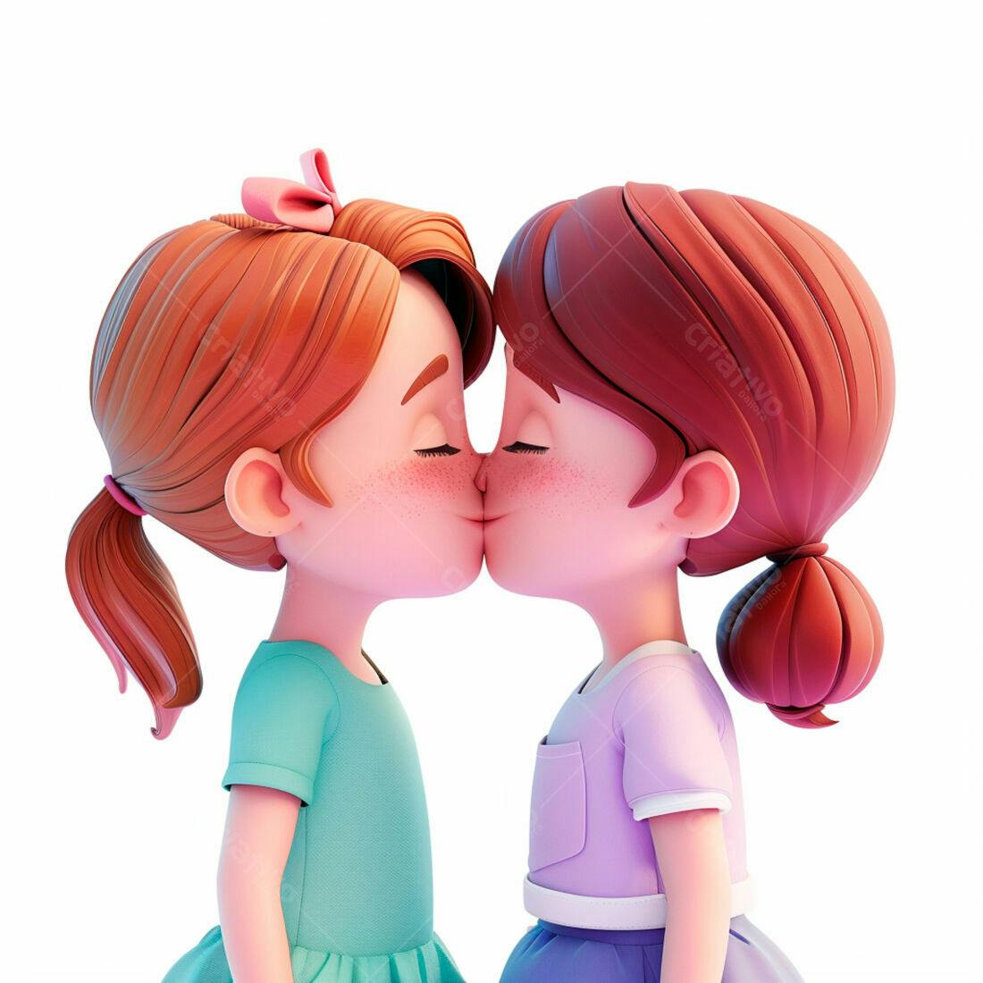 Duas meninas se beijando ilustração 3D