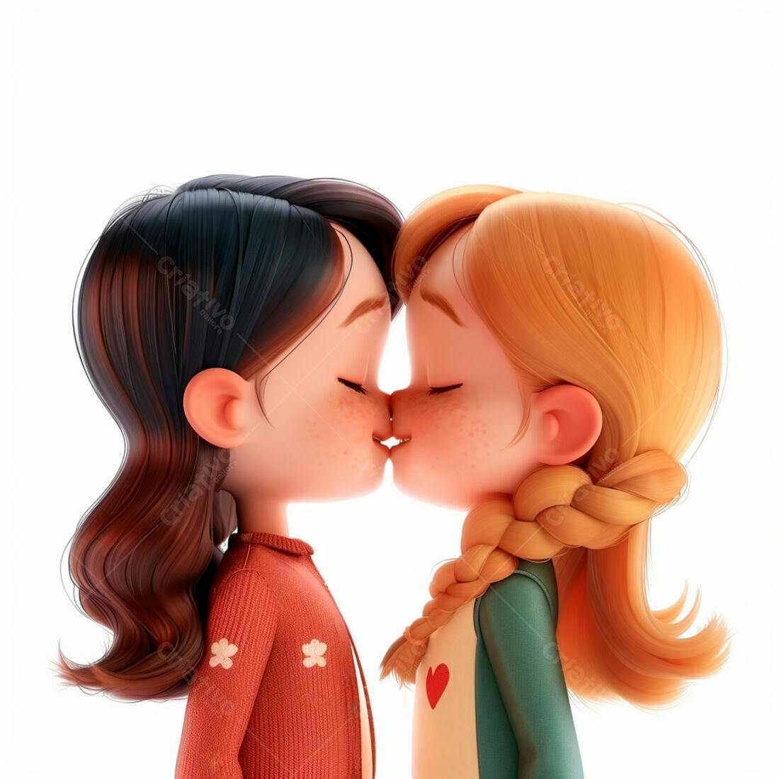 Meninas se beijando ilustração 3D